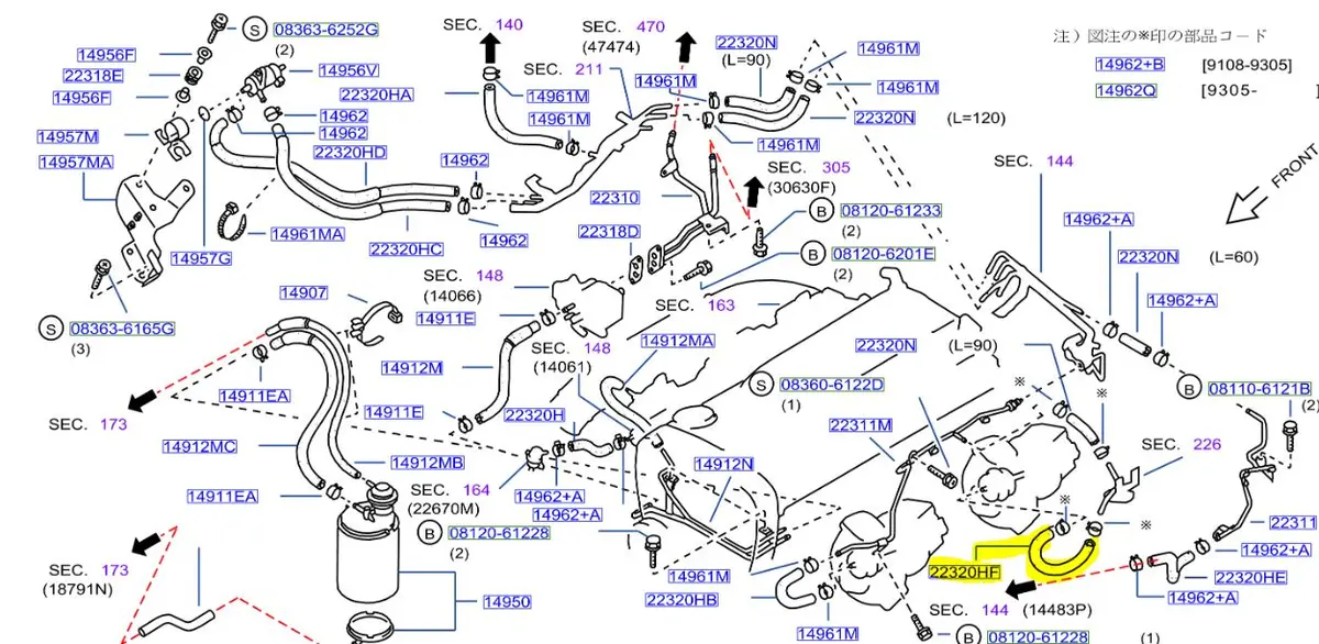 Genuine Nissan Skyline Gtr Rb26dett Rear Wastegate Boost Control Hose B 22320-05U16 1