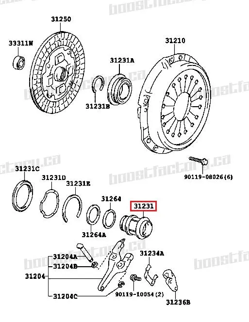 Genuine Toyota R154 Clutch Release Bearing Hub 31231-14040 1