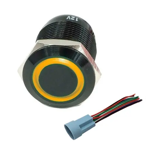 Performance World - 322301 19Mm Black Stainless Steel Push Button Momentary Switch Amber Led 1