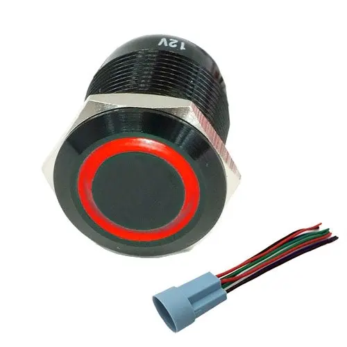322310 19Mm Black Stainless Steel Push Button Latching Switch Red Led 1