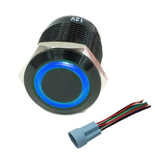 Performance World - 322313 19Mm Black Stainless Steel Push Button Latching Switch Blue Led 1