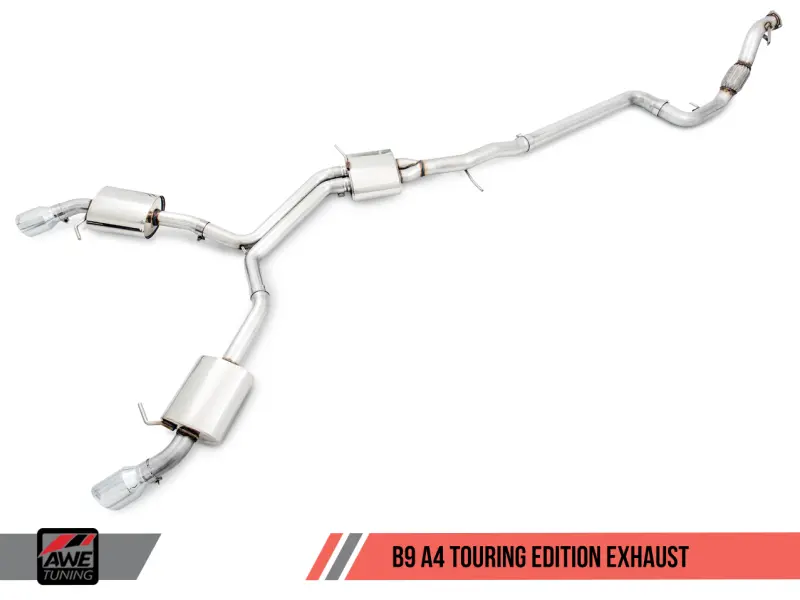 Awe Tuning Audi B9 A4 Touring Edition Exhaust Dual Outlet - Diamond Black Tips (Includes Dp) 1