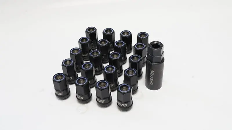 Wheel Mate Muteki Hr38 Open End Lug Nuts 12X1.50 Titanium Chrome / Blue Ring 1