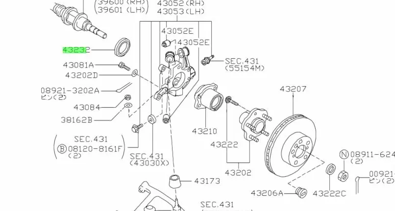 Genuine Nissan R32 Gtst, Z32, Cefiro Rear Wheel Seal - 43252-30P00 1