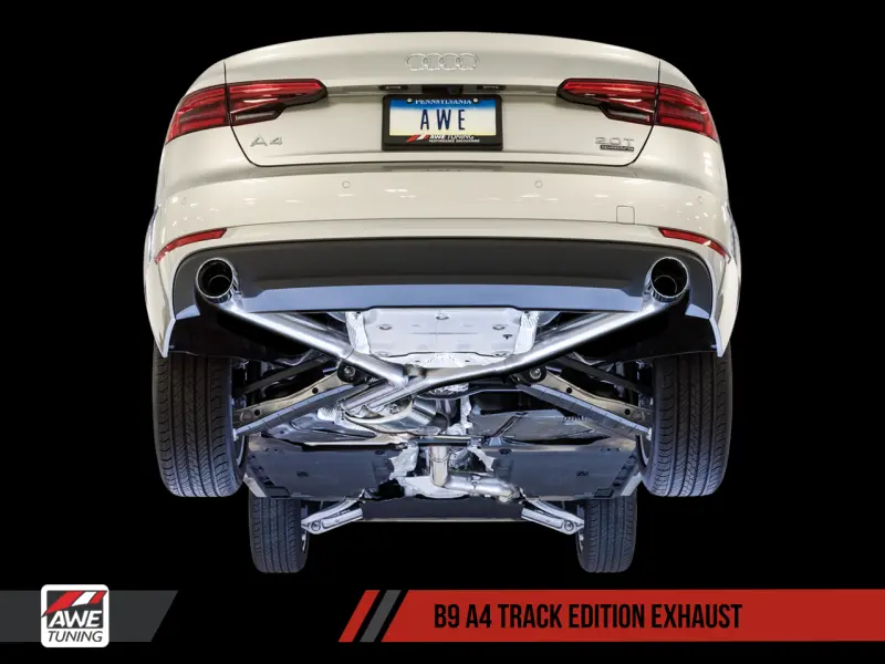 Awe Tuning Audi B9 A4 Track Edition Exhaust Dual Outlet - Diamond Black Tips (Includes Dp) 1