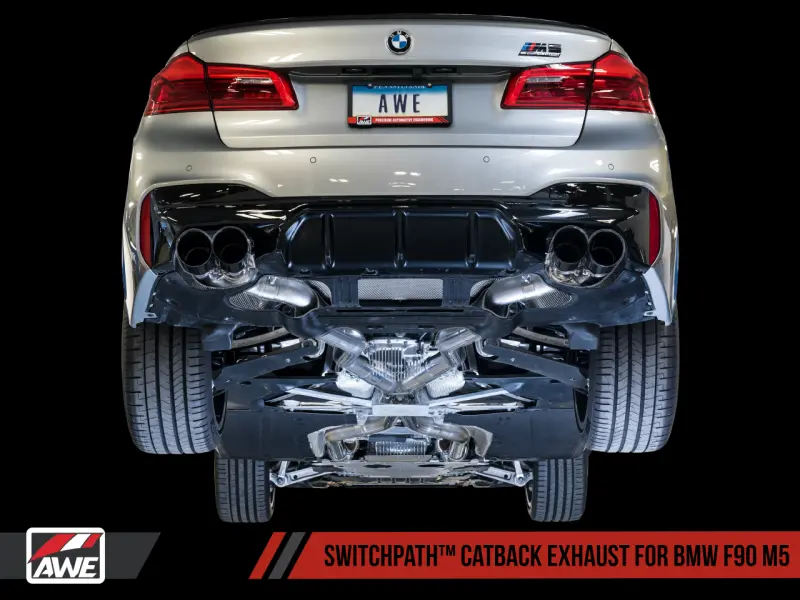Awe Tuning 18-19 Bmw F90 M5 Switchpatch Cat-Back Exhaust- Black Diamond Tips 1