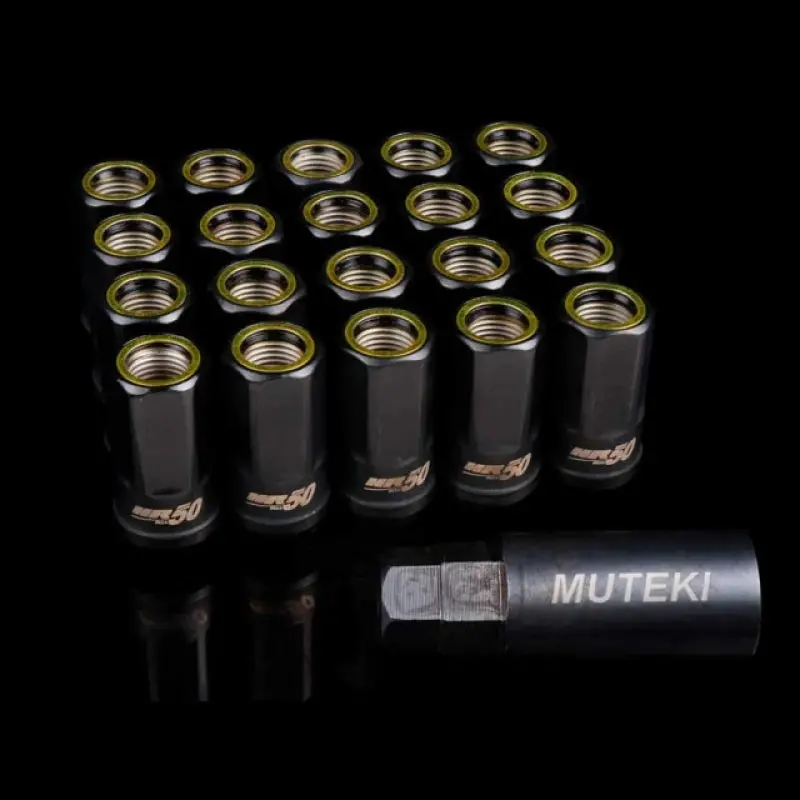 Wheel Mate Muteki Hr50 Open End Lug Nuts - Black W/ Yellow Ring 14X1.50 1