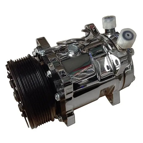 Performance World - 8004 Chrome 4514 Sanden Style Air Conditioning Compressor. 7 Groove Pulley 1