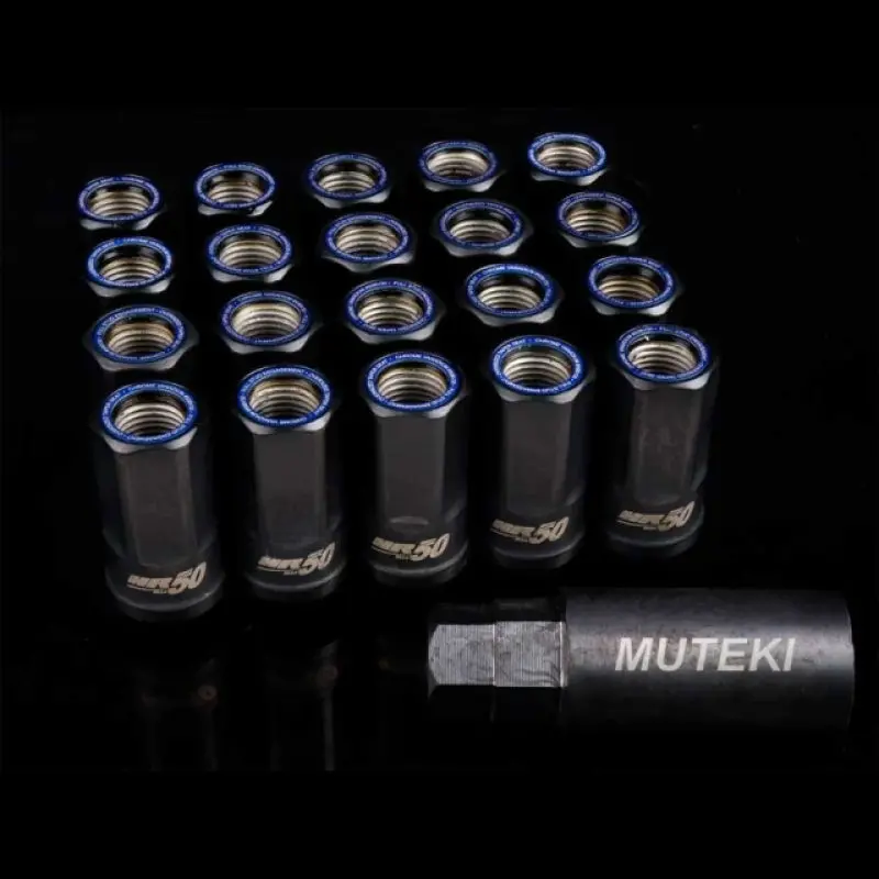 Wheel Mate Muteki Hr50 Open End Lug Nuts - Black W/ Blue Ring 14X1.50 1