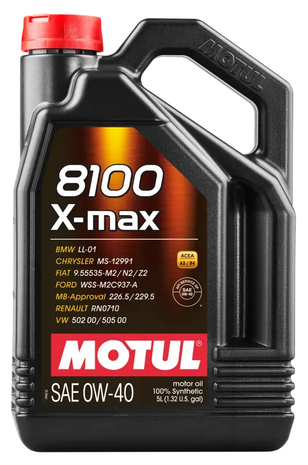 Motul 5L Synthetic Engine Oil 8100 0W40 X-Max - Porsche A40 - 104533 1