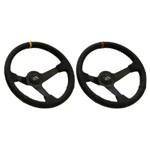 Gktech - Steering Wheel 350Mm Deep Dished Leather - Black Leather With Yellow Stripe - Lthr-Yllw 1