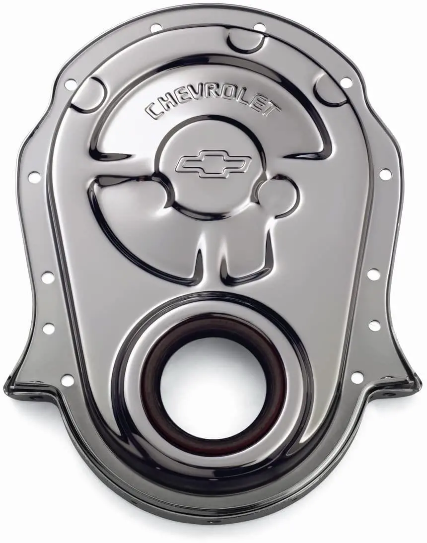 Chrome Stamped Steel Timing Cover With Bowtie Logo – Pr141-216 1